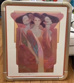 Felix MAs Signed Print Art Deco Ladies 27.5” x 33.5”