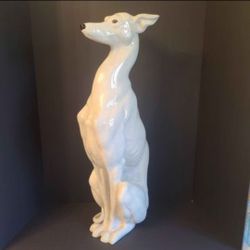 Vintage Whippet Greyhound Dog Statue Ceramic Figurine Sitting White 28” Italy Majolica