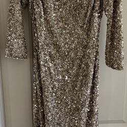 Theia Long Sleeve Sequin Dress In Gold