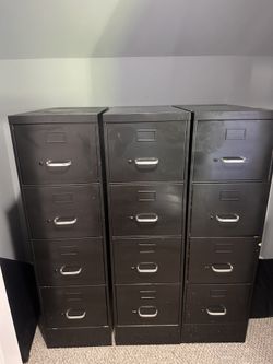 Set of 3 Black Metal Filing Cabinets