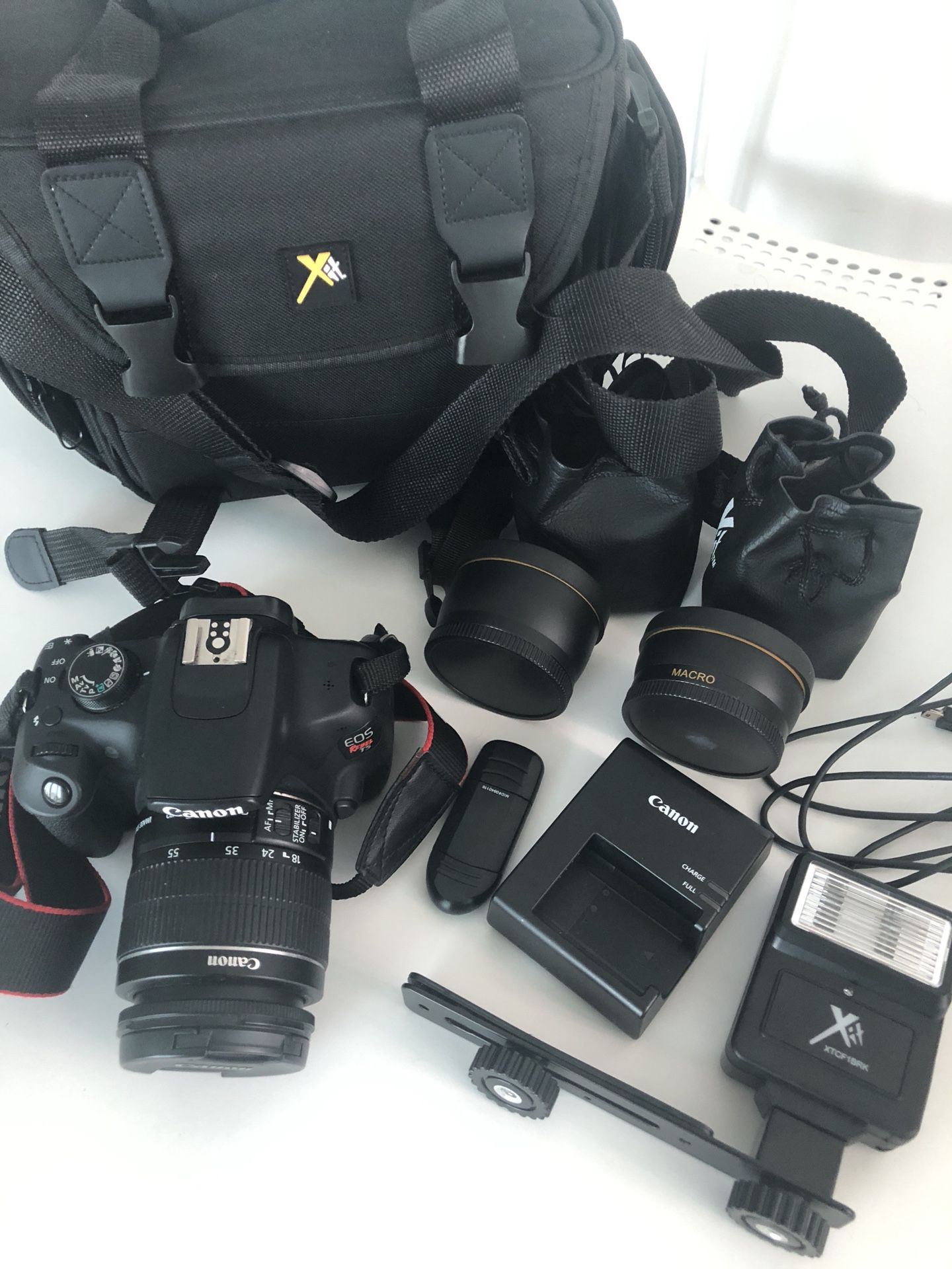 CANON EOS REBEL T5 DSLR bundle (camera, lenses, flash, charger, bag, everything you see)