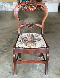 4 Antique Carved Wood Chairs with Floral Upholstery