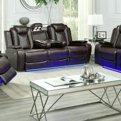 3pcs Brown Or Black Reclining Living Room Set W/LED Light 👍90 days FREE FINANCING ❗