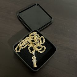 10K Solid Gold Chain w/ A 10k Solid Gold Religious Pendant 