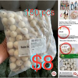 $8 Wooden Beads For Crafts,150 pcs 25mm of Natural Wood