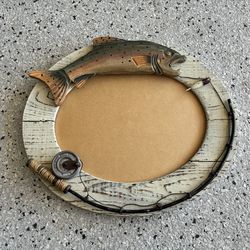 Rustic Wooden Oval FISHING Sign Picture Frame. **No Glass. Approx. 16x13.