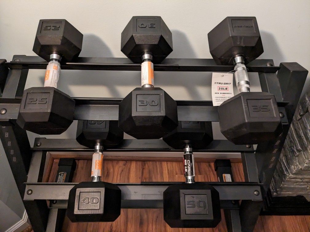  💪 🪨 New Rubber Encased Dumbbells 25lb, 30lb, 35lb, 40lb + 50lbs Set 🦾😻