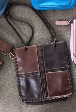 Brown Leather Patchwork Crossbody Bag