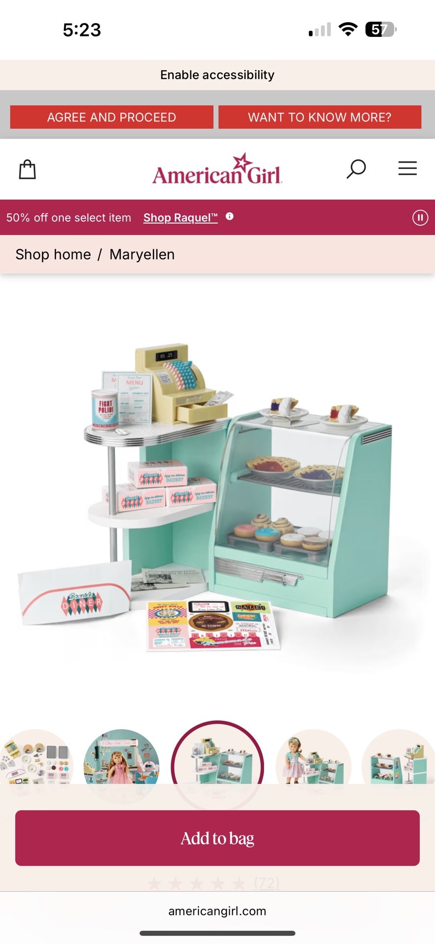 Maryellen’s™ Seaside Diner Bakery Case for 18-inch Dolls (Historical Characters)