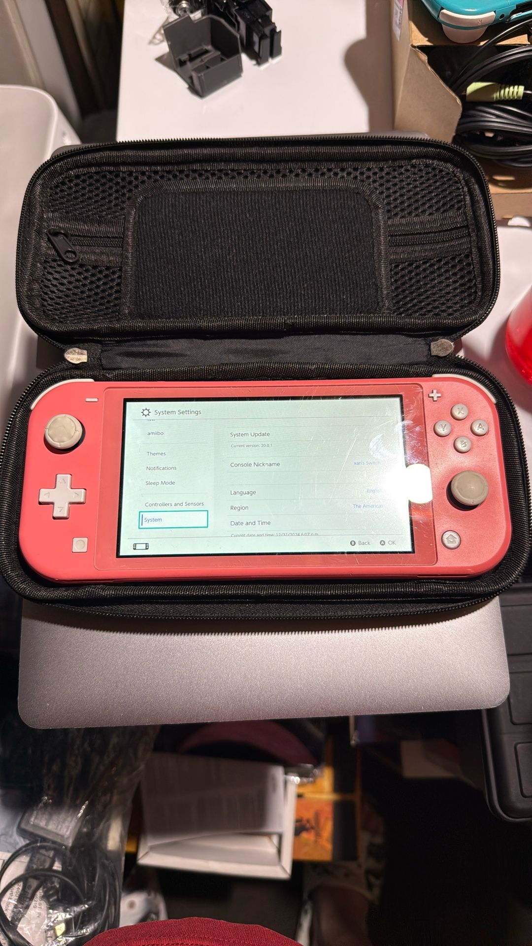 Nintendo Switch Coral Pink With Case And Charger