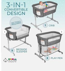 Koolababy 3-in-1 Portable Baby Bassinet, Sleeper & Playpen - Grey