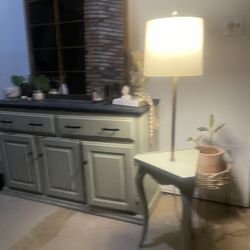 Antique Side Table With   Lamp