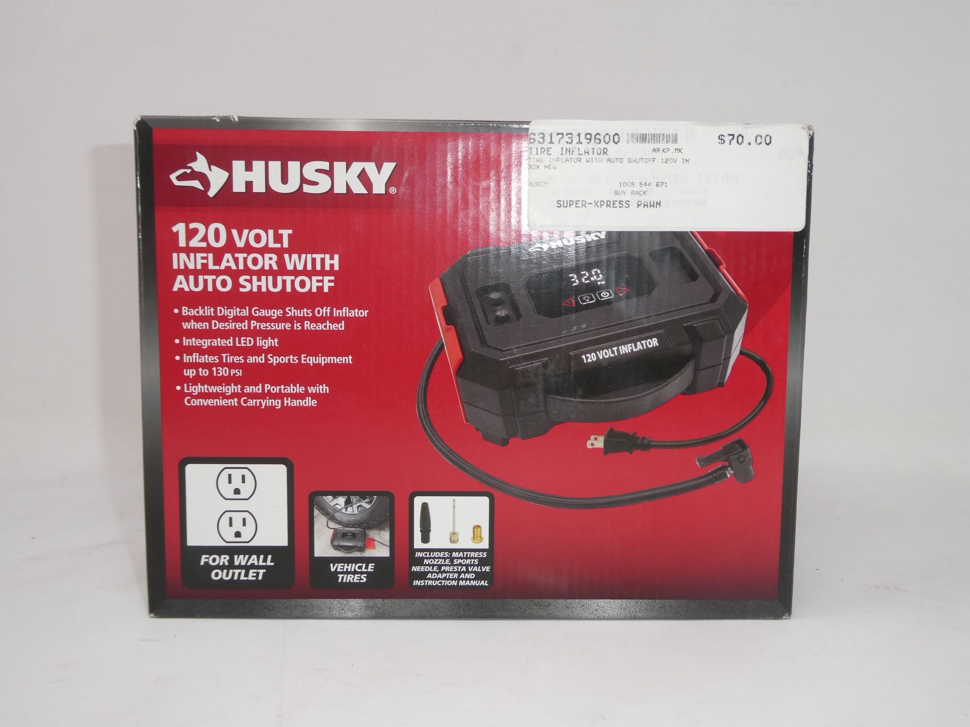 Husky 120V Tire Inflator Air Compressor Portable Pump - Wall Outlet Powered NEW