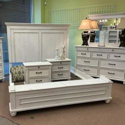 Whitewash Bedroom Set Queen or King Bed Dresser Nightstand Mirror Chest Options 1761 in stok 