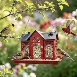 Metal Hanging Bird Feeder House – 4 lb Capacity