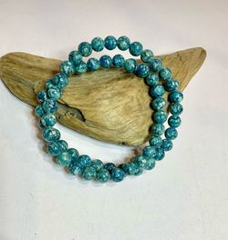 Green Dyed Stone Beaded Necklace 18” Turquoise Jade Style Round Beads