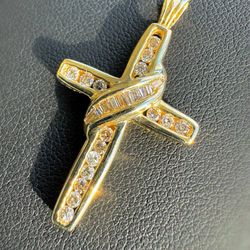 14k solid yellow gold 1CTW diamond cross pendant charm