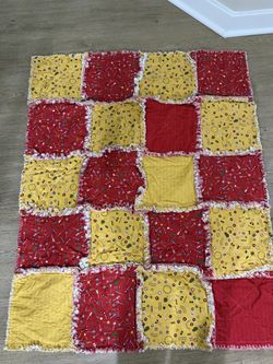 Handmade BabyRag Quilt - Red & Yellow patchwork