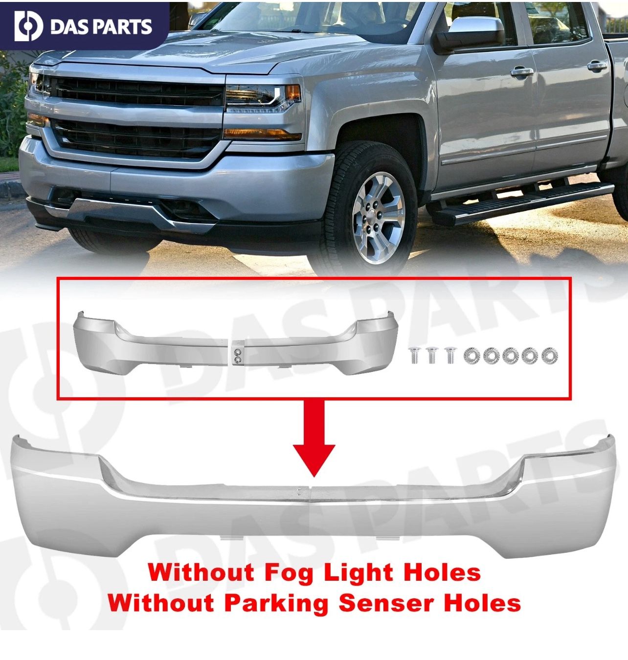 Chrome Front Bumper For 16-18 19 Chevrolet Silverado 1500 LD