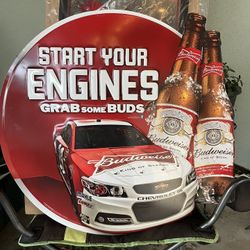 BUDWEISER BEER “ Start Your Engines “ Large Metal Embossed Sign