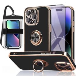 iPhone 13 Pro Max Case 3 in 1 With Screen Protector Anti Blue Light & Waterproof Phone Pouch - black