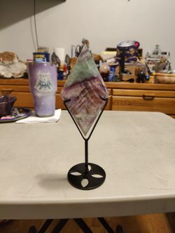 Crystal Candy Fluorite Diamond ith Stand
