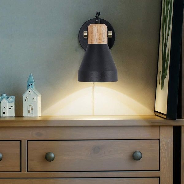Matte Black Plug In E26 Wall Sconce, Modern Wall Lamp With...