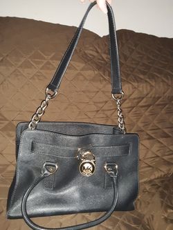 Michael Kors Hand Bag In Black & Gold Lock