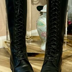Vintage Frye Black Leather Lace-Up Boots Size 9