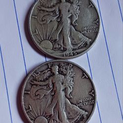 90% Silver Liberty Walking Half Dollar 1944 S & 1945 P