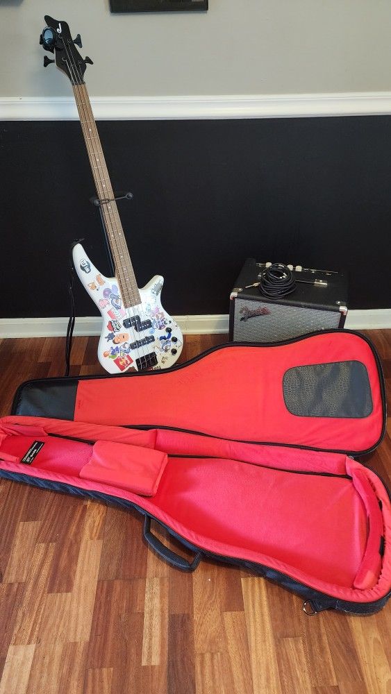 **RARELY USED** Jackson Bass + (Stand, Tuner, Strap, 10 Ft Cable) + Fender Amp + Gator Case