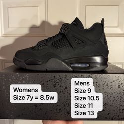 Air Jordan 4 Retro Black Cat Size 7y Size 9 Size 10.5 Size 11 Size 13