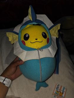 Pikachu Pokémon in Vaporeon sleeping bag plushie