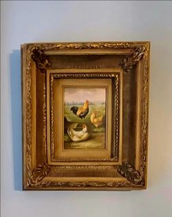 Vintage Anton Mauve Style Oil on Wood Painting – Ornate Gilt Frame 13x15