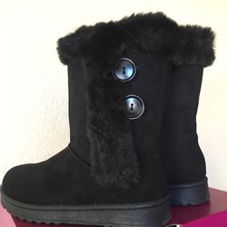 SO Womens Suede Faux Fur Boots Size 6 Black