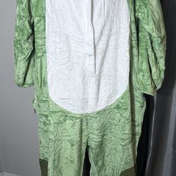 NWT: OLAOLA unisex adult plush green Dinosaur PJ one-piece sleepwear (med)