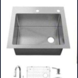 Glacier Bay AIO Dolancourt 25 in. Drop-in/Undermount Single Bowl 18 Gauge Stainless Steel Kitchen Sink with Pull-Down Faucet