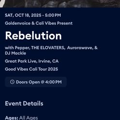 Rebelution Saturday 10/18 2 Tickets For Sale