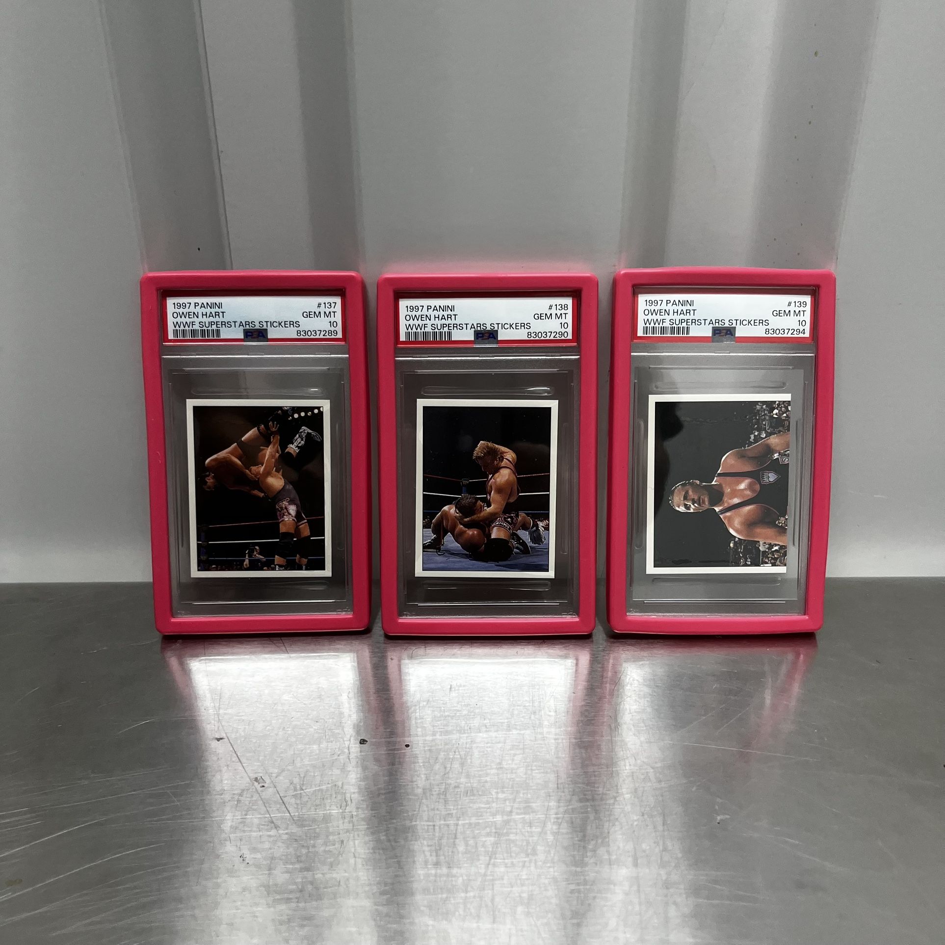 WWF PANINI OWEN HART STICKERS CARDS PSA 10 With Bumpers