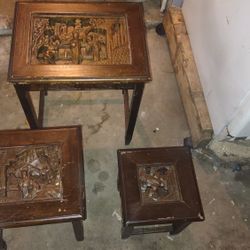 Antique Hand Carved Chinese Nesting Tables.