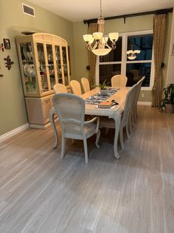 6/8 person table with leaf and cabinet