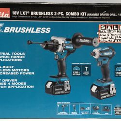 Makita 18V LXT Brushless Combo 1/2” Hammer Drill & Impact Driver W/ 2 5.0 Batteries & Charger New 