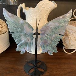 Large Moss Agate butterfly wings with stand 9.5” x 9.5”
