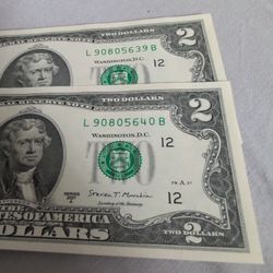 2017 A Series 2 Consecutive $2 Bills