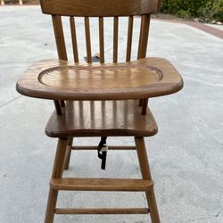 1980’s Hedstrom Solid Oak High Chair With Tray