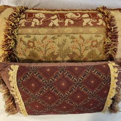 2 Vtg Maroon And Gold Elephant Jungle Decorator Accent Pillows
