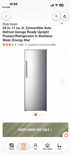 Vissani 24 in. 11 cu. ft. Convertible Auto Defrost Garage Ready Upright Freezer/Refrigerator in Stainless Steel, Energy Star