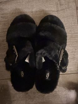 UGG Black Fluffy Slide Sandals