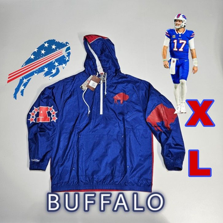 NFL Buffalo Bills 1/4 Zip Mitchell And Ness Windbreaker Jacket New XL 