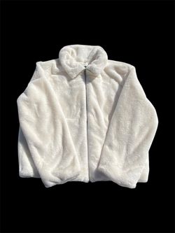 Women’s White Faux Fur Zip-Up Jacket, Lo